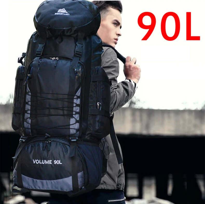 {{Camping Gear {{ Hiking Gear }} }} - {{Tac Treasure Shop }} {{ 90L Hiking Backpack}} {{ Traveler Wearing backpack }}