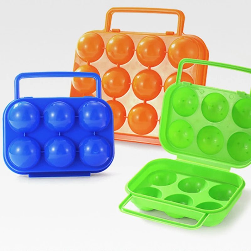 {{Camping Gear {{ Hiking Gear }} }} - {{Tac Treasure Shop }} {{ Stock photo, white background. 12 count orange case closed with closed 6 count blue and open green 6 count case  displayed in front }}