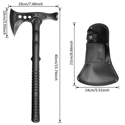 {{Camping Gear {{ Hiking Gear }} }} - {{Tac Treasure Shop }} {{ Dimensions page Axe: 15.74inches X 7.48 inches X 3.93 inches. Sheath Cover: 8.66 inches X 5.51 inches }}