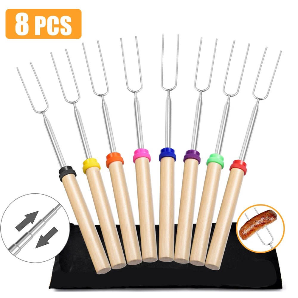 {{Camping Gear {{ Hiking Gear }} }} - {{Tac Treasure Shop }} {{ Telescopic Roasting sticks 8 piece set shown in different colors.}}