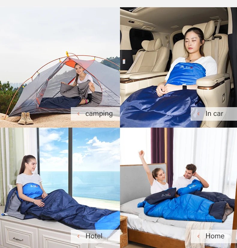 {{Camping Gear {{ Hiking Gear }} }} - {{Tac Treasure Shop }} {{ Coleman}} {{ Four photos. 1 Camping winter sleeping bag being used in a tent. 2 Being used a passenger in a car. 3  Being used a 4s extra blankets in a hotel room. 4 Being used at home as added warm. }}